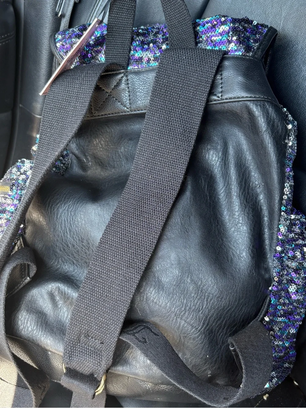 Juicy Couture Black Sequin Backpack with Iridescent Purple Blue Accents